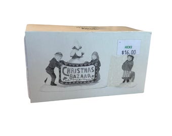 Dept 56 Heritage Village Christmas Bazaar Sign Set of 2 Figures #56598 New
