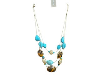 Chico's Multi Stand Faux Turquoise & Faux Tortoise Shell Necklace NWT