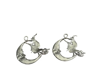 Ron Chudy Jewellery Witch Crescent Moon Silver Tone Costume Jewelry Pendant