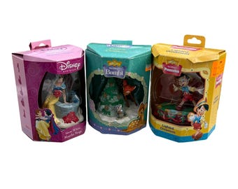 3 Vtg Enesco 1 Hanging 2 Lighted Christmas Ornament Pinocchio, Bambi, Snow White
