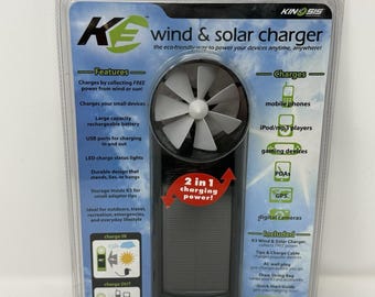 K3 Kinesis Wind & Solar Device Charger 2 In 1 Indoor/outdoor USB In/out Charging