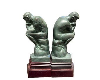 Chalkware w/ Bronze Finish "The Thinker" Bookends The Thinking Man 7.8"