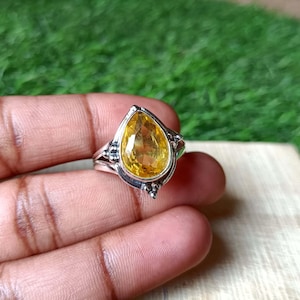 Dainty Citrine Ring: Handmade 925 Sterling Silver, November Birthstone