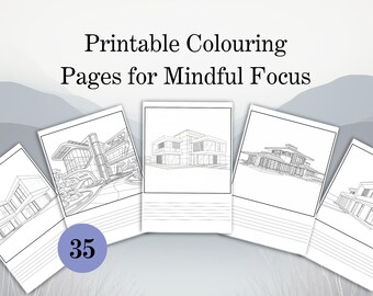 Dibujos para colorear de arquitectura moderna / Arte minimalista lineal, libro para colorear meditativo para adultos (descarga en PDF)