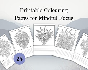 Botanical Mindfulness Coloring Pages | Boho Wildflower Art | Mental Health Awareness Month | Mindfulness | Printable PDF