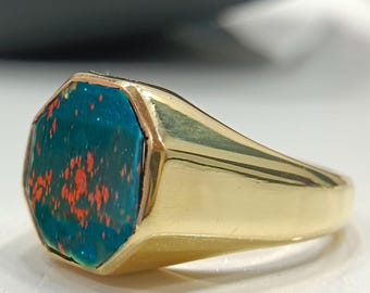 Anillo de sello de piedra de sangre hecho a mano en plata de ley 925: anillo para hombre