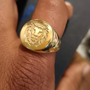 Lion Head Ring | 925 Sterling Silver Gold Plated Men&#39;s Ring | Bold Statement Jewelry | Gift for Him