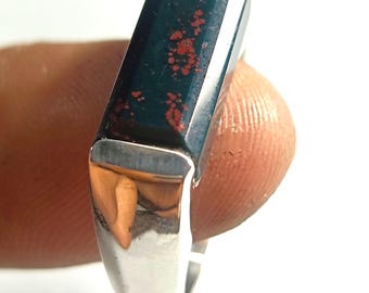 Anillo de heliotropo natural hecho a mano en plata de ley 925 / Anillo rectangular con piedra preciosa para hombre / Joyería unisex