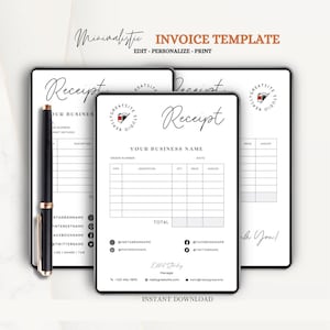 Small Business Receipt Template, Editable PDF, Professional Receipt for Freelancers & Entrepreneurs