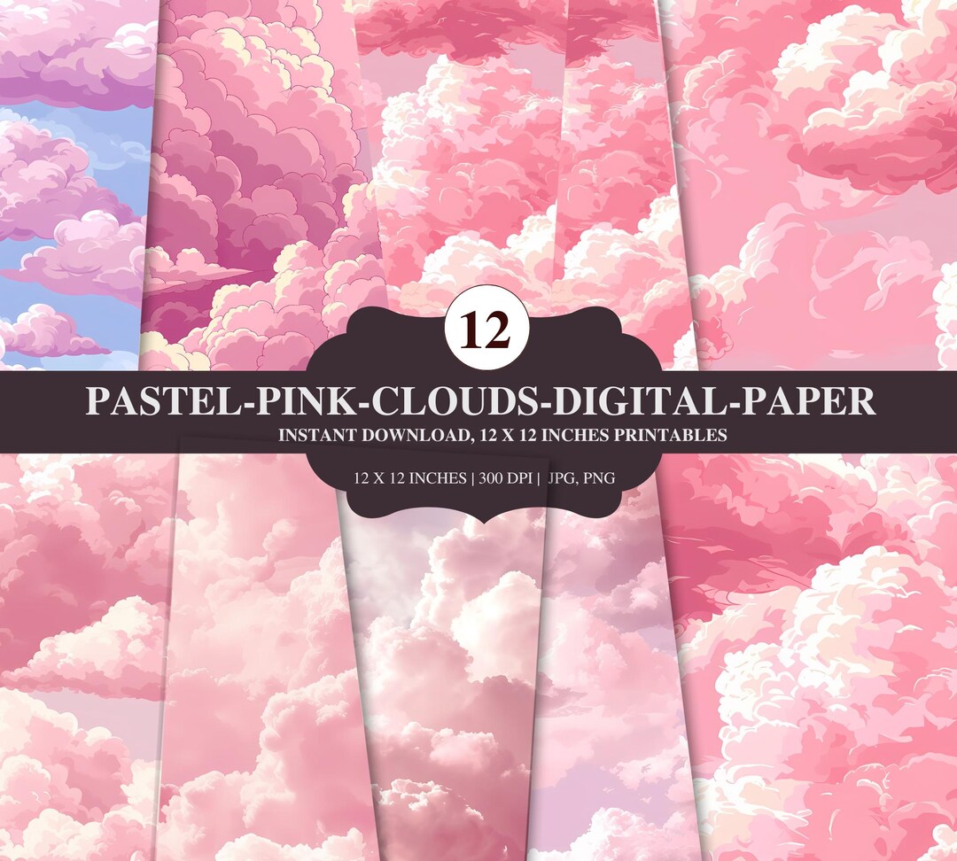 Pastel Pink Clouds Sky Background – Dreamy Digital Paper – Soft Cloud ...