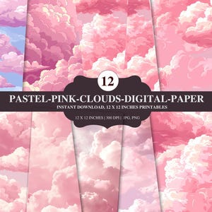 Pastel Pink Clouds Sky Background – Dreamy Digital Paper – Soft Cloud Wallpaper – Printable Sky Backdrops – Instant Download