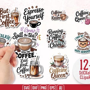 Coffee Sticker Digital Download | Cute Coffee Cup PNG | Coffee Lover Decal | Printable Sticker for Planners, Laptops, Water Bottles