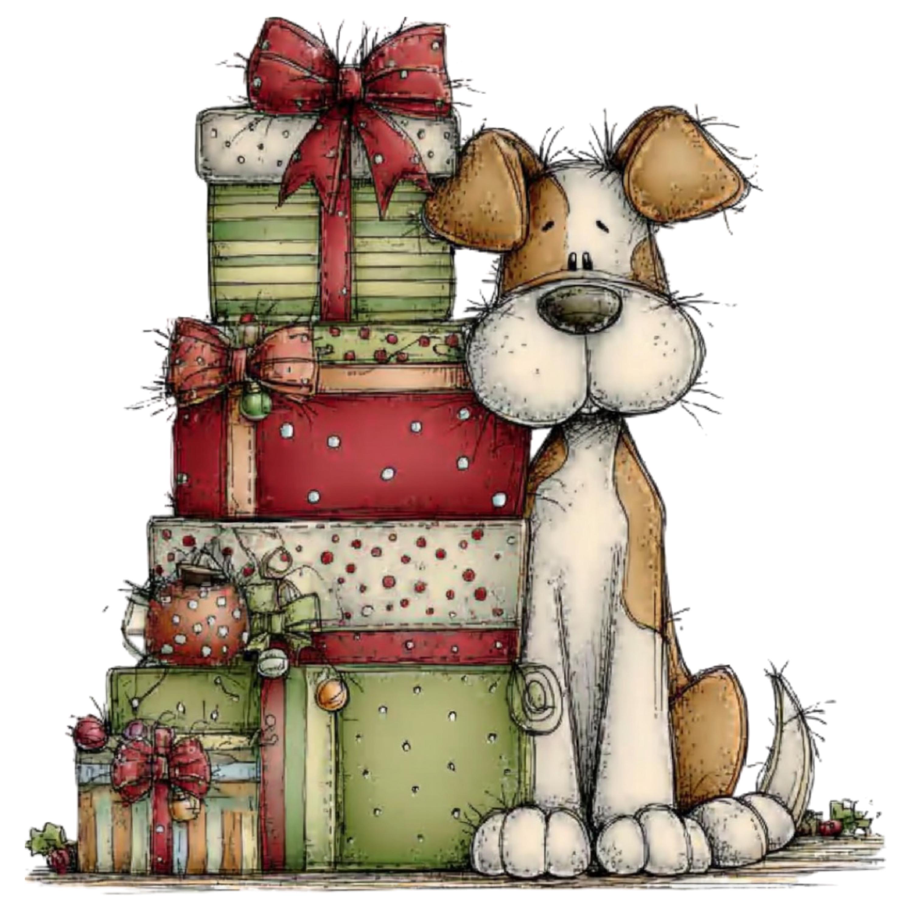 Christmas Fluffy Dog Clipart Bundle, Holiday Puppy PNG Set (digital ...