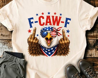 F Caw F Png, Funny Patriotic Bird Png, American Eagle Sunglasses Flag Png, Sarcastic Fourth Of July Graphic Shirt Design Png