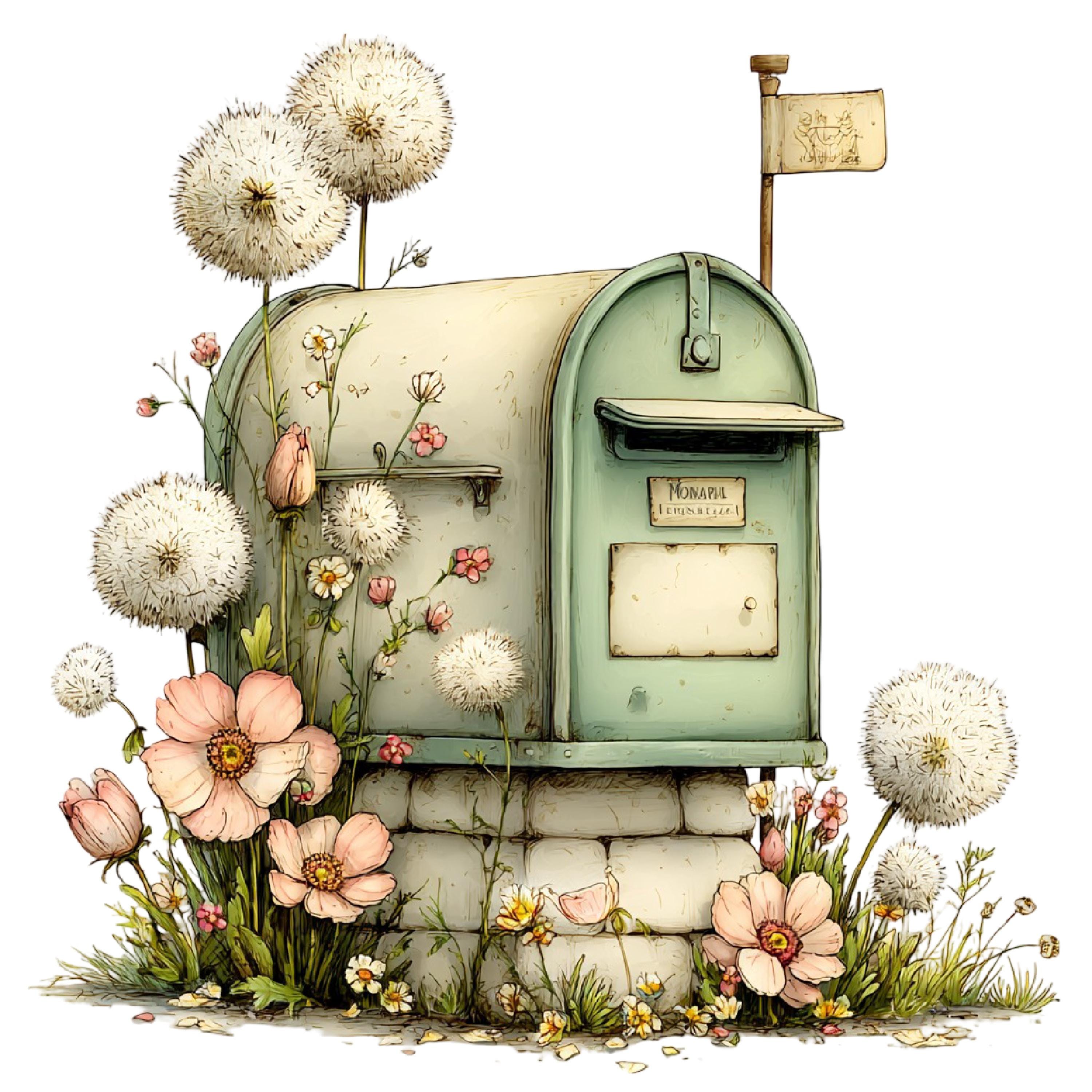 33 PNG Whimsical Spring Mailbox Clipart Full Pack, Cute Watercolor ...