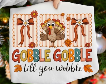 Preppy Thanksgiving Turkey PNG, Floral Gobble Design (Digital Download)