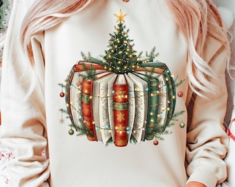 Christmas Book Tree PNG, Holiday Reading Design (Digital Download)