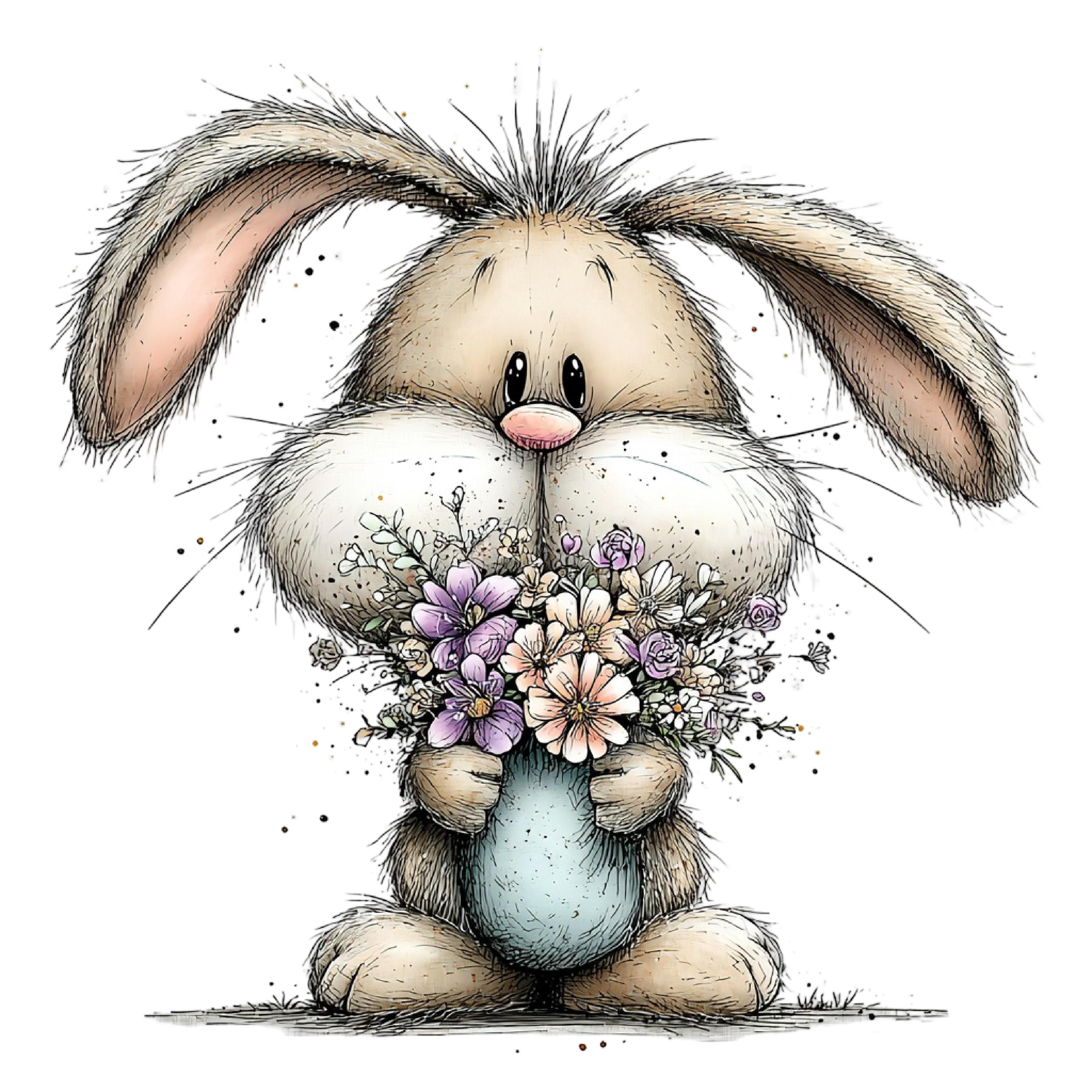 Watercolor Easter Bunny Clipart Bundle, Floral Spring PNG (digital ...
