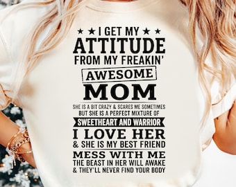 Ich bekomme meine Einstellung von meiner Mutter PNG, lustiges Mutterzitat PNG, starke schützende Mutter, die sagt, Familie Humor digitaler Download