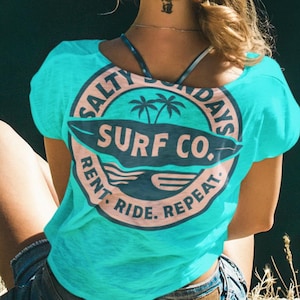 Vintage Coastal Surfing Logo T-Shirt, Salty Sundays Surf Co Tee, Unisex Cotton Top, Coastal Beach Shirt, Surfing Graphic Tee, Summer Apparel