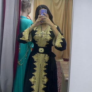 Handmade Black Moroccan Takchita: Luxury Gold Embroidered Caftan Wedding & Party Dress