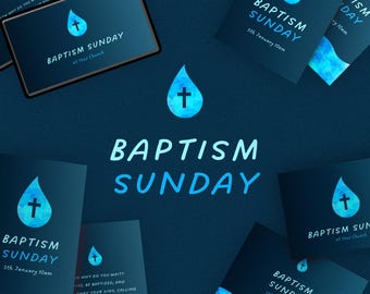 Baptism Sunday Service Editable Church Canva Template Pack | Flyers, Posters, Slides & Social Media