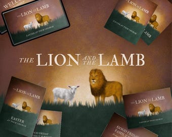 Church Easter Canva Template - The Lion and The Lamb themed Sermon series and publicity