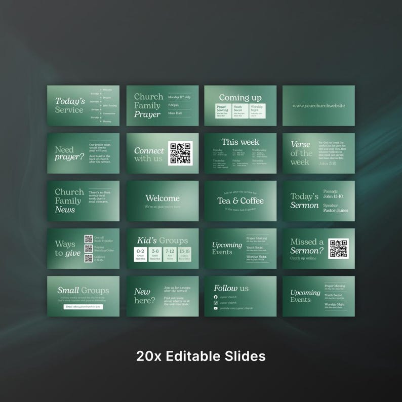 Church Announcement Slides Canva Template | Modern Green Gradient ...