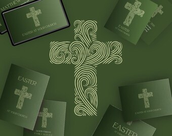 Church Easter Canva Template - Simple Cross Design - Flyers, Posters, Slides and Social Media