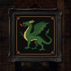 Medieval Dragon Cross Stitch Pattern - Gothic Fantasy Embroidery PDF - Needlework