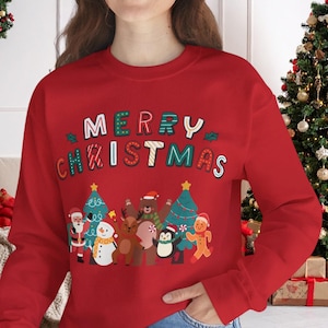 Merry Christmas Sweatshirt – Santa, Reindeer & Friends Holiday Pullover