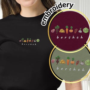 T-Shirt Borscht Brodé, Design Folklorique Ukrainien, Tee Culturel Slave avec Ingrédients Traditionnels