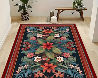 Tropical Floral Rug: Exotic Jungle Flower Design