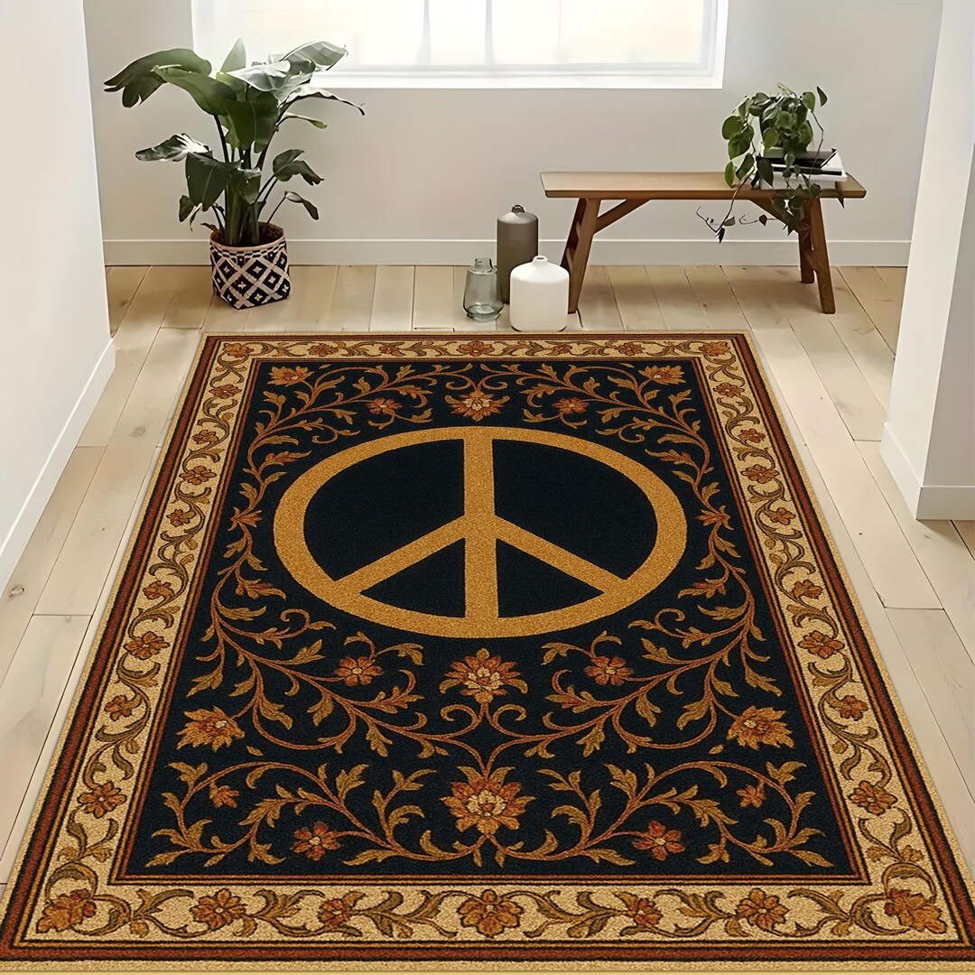 Peaceful Large Rug Floral Peace Sign Rug: Hippie Autumn Decor - Etsy
