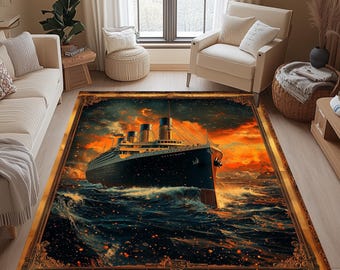 Titanic Ship Rug: Gold Ocean Liner Carpet, Luxury Nautical Design