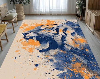 Exotic Tiger Area Rug: Jungle Cat, Colorful Nature Carpet