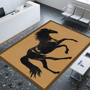 Running Horse Rug:Wild Stallion Silhouette,Western Cowboy Style,Horse Lover Decor,Equestrian Spirit Carpet,Classic Rustic Design,Animal Art