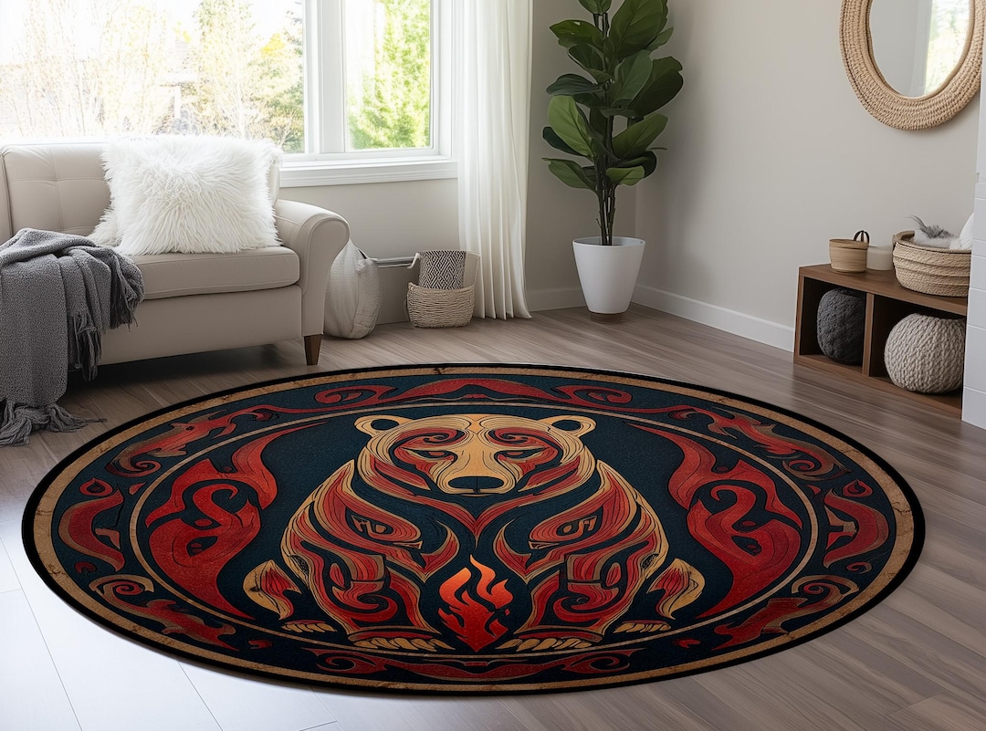 Round Tribal Bear Rug, Fire Spirit Design - Etsy
