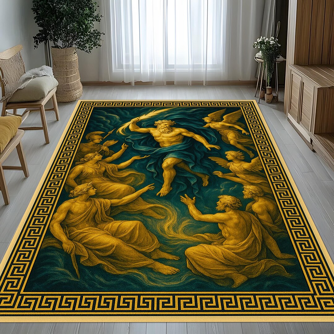 Zeus & Greek Gods Rug: Classical Mythology Art, Vintage Style - Etsy