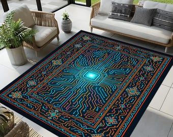 Neon Look Teppich Teppich Design Mainboard Teppich: Computer Engineer Geschenk, Sci-Fi Cyber Decor