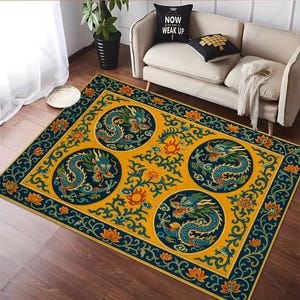 dragon rug,oriental dragon rug,asian dragon rug,blue dragon rug,lotus flower rug,chinese dragon rug,decor dragon rug,japanese dragon rug