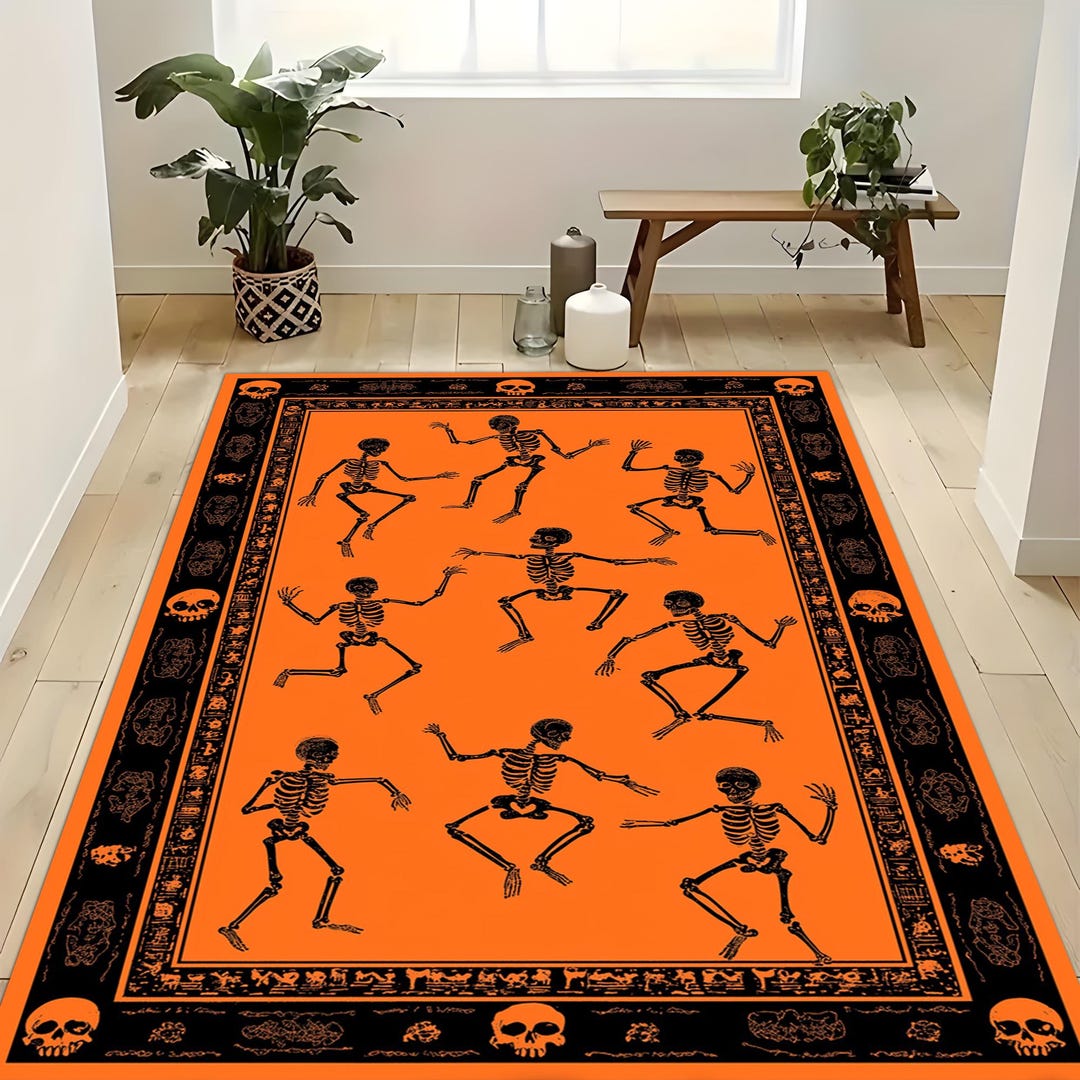 Ruggable Skeleton Rug Dancing Skeleton Rug,halloween Skeleton Rug,spooky Skeleton Rug,orange ...