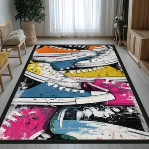 Pop Art Sneaker Rug, Colorful Graffiti, Urban Street Style