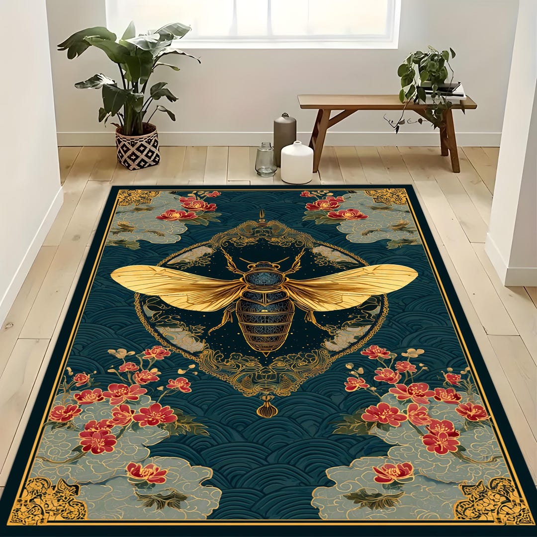 Golden Beetle Art Rug: Gothic Insect Design, Oriental Style - Etsy