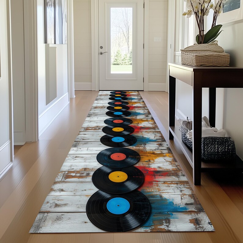 Retro Vinyl Record Rug, Color Splash, Music Room Decor - Etsy UK