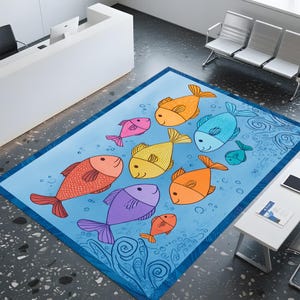 Colorful Fish Rug:Underwater Ocean Theme,Playful Sea Life Design,Kids Room Decor,Marine Cartoon Style,Cheerful Aquatic Art,Whimsical Ocean