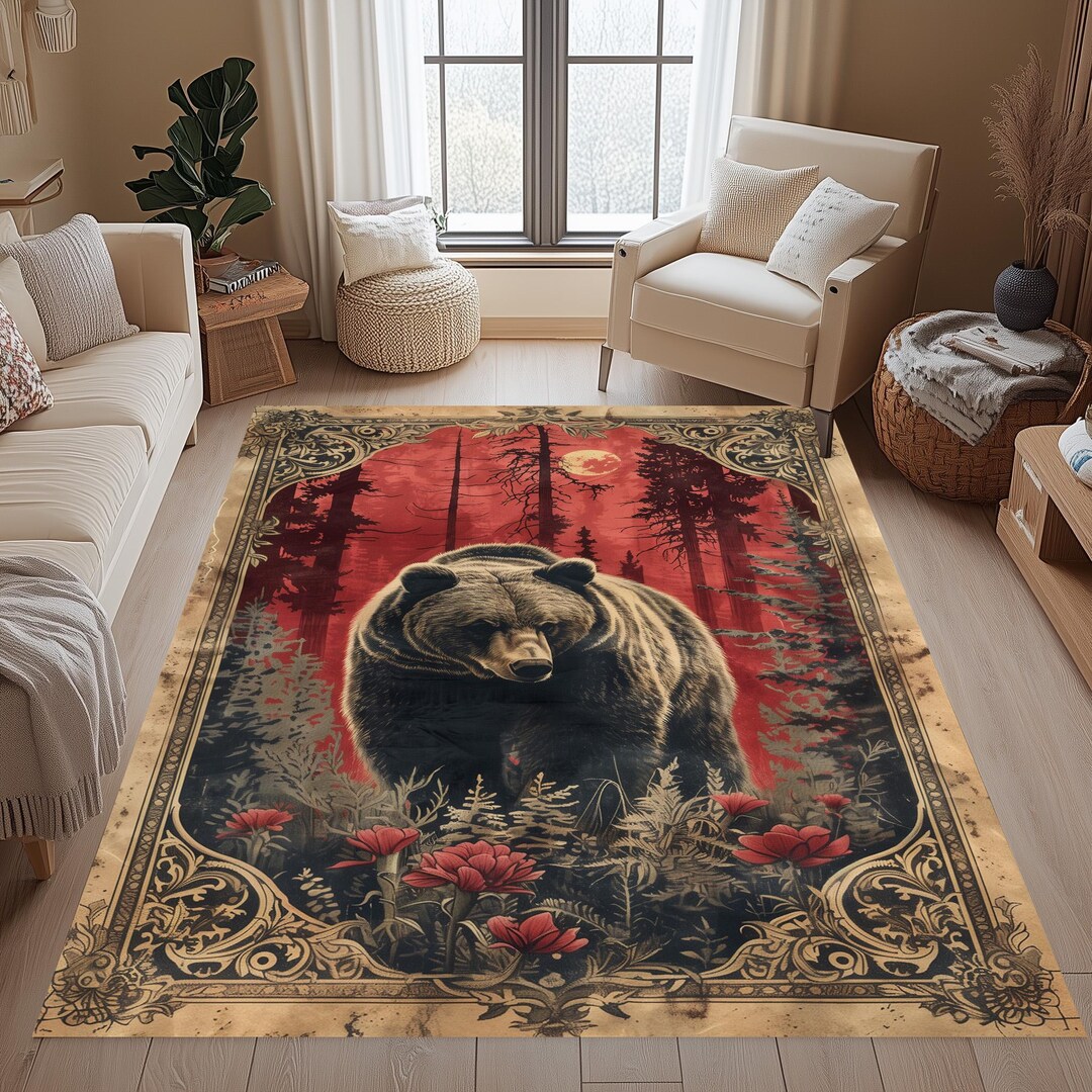 Rustic Bear Area Rug: Cozy Cabin Decor, Lodge Style - Etsy