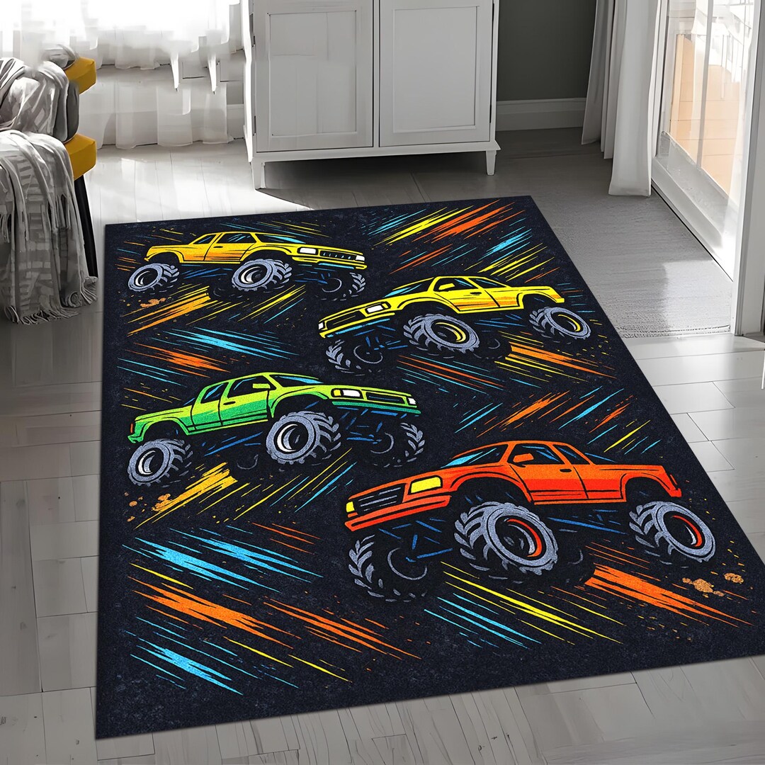 Monster Jam Rug Monster Truck Area Rug, Kids Racing Room Decor - Etsy