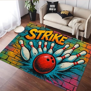 Bowling Strike Rug, Bowling Graffiti Rug, Bowling Ball Rug, Bowling Pins Rug, Game Room Rug, Sports Rug, Street Art Rug, Kids Room Rug