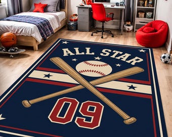 All Star Baseball Rug, Sports Room Decor, Boys Athletic Theme
